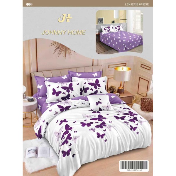 Lenjerie de pat dublu Din Finet, 6 piese, Pentru pat de 2 persoane, 240x250 cm R60-11