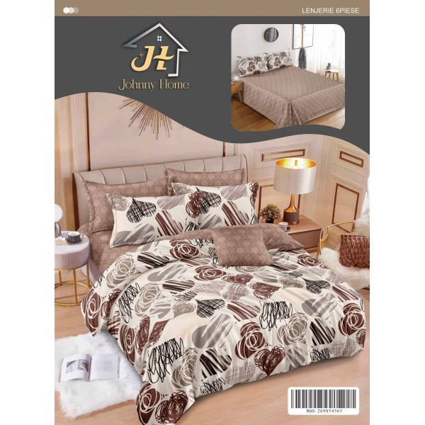 Lenjerie de pat dublu Din Finet, 6 piese, Pentru pat de 2 persoane, 240x250 cm R60-14