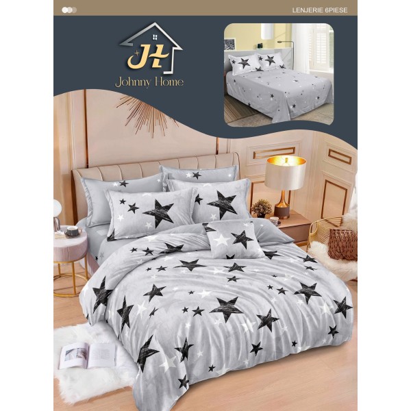 Lenjerie de pat dublu Din Finet, 6 piese, Pentru pat de 2 persoane, 240x250 cm R60-17