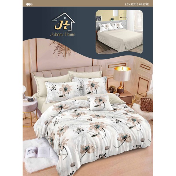 Lenjerie de pat dublu Din Finet, 6 piese, Pentru pat de 2 persoane, 240x250 cm R60-23