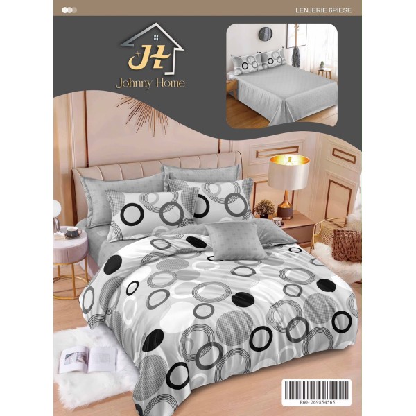 Lenjerie de pat dublu Din Finet, 6 piese, Pentru pat de 2 persoane, 240x250 cm R60-26