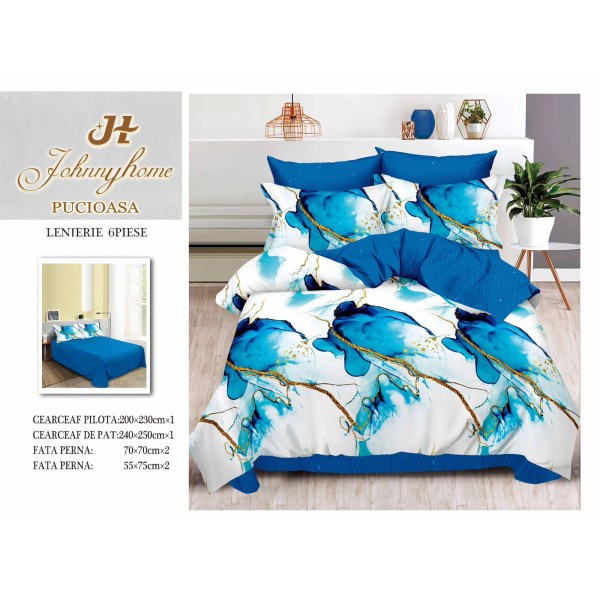 Lenjerie de pat dublu Din Finet, 6 piese, Pentru pat de 2 persoane, 240x250 cm R60-27