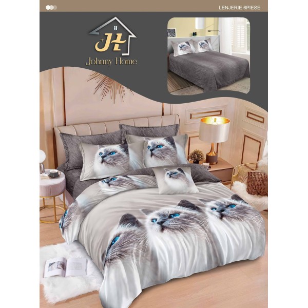 Lenjerie de pat dublu Din Finet, 6 piese, Pentru pat de 2 persoane, 240x250 cm R60-29