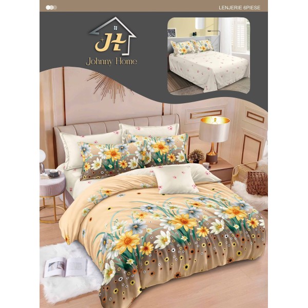 Lenjerie de pat dublu Din Finet, 6 piese, Pentru pat de 2 persoane, 240x250 cm R60-30