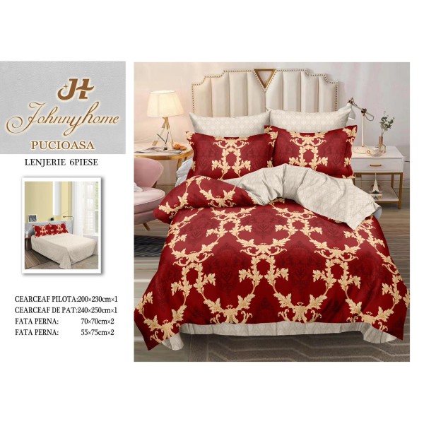 Lenjerie de pat dublu Din Finet, 6 piese, Pentru pat de 2 persoane, 240x250 cm R60-33 Lenjerie de pat dublu Din Finet, 6 piese, Pentru pat de 2 persoane, 240x250 cm R60-33