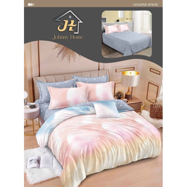 Lenjerie de pat dublu Din Finet, 6 piese, Pentru pat de 2 persoane, 240x250 cm R60-38