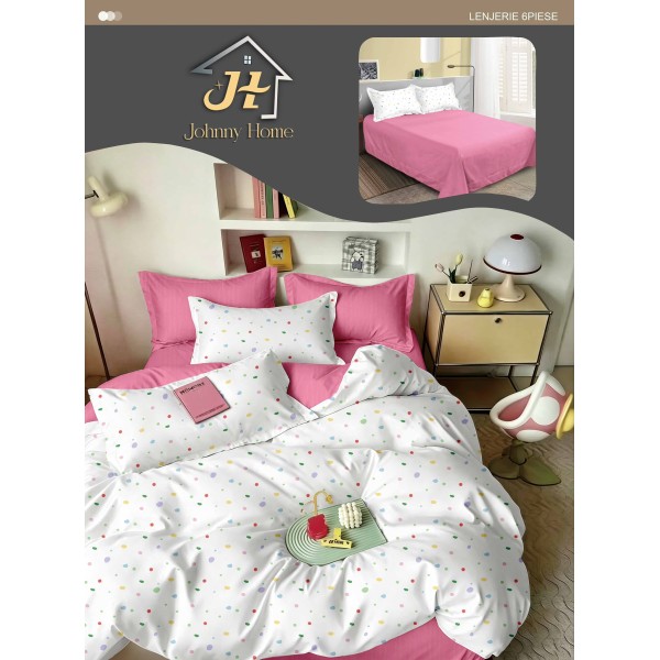 Lenjerie de pat dublu Din Finet, 6 piese, Pentru pat de 2 persoane, 240x250 cm R60-39