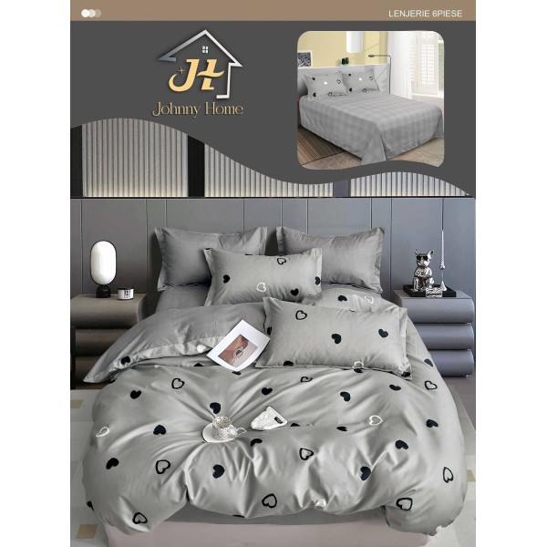 Lenjerie de pat dublu Din Finet, 6 piese, Pentru pat de 2 persoane, 240x250 cm R60-42