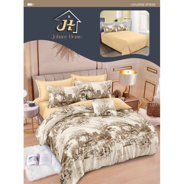 Lenjerie de pat dublu Din Finet, 6 piese, Pentru pat de 2 persoane, 240x250 cm R60-44