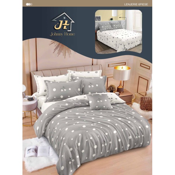 Lenjerie de pat dublu Din Finet, 6 piese, Pentru pat de 2 persoane, 240x250 cm R60-46