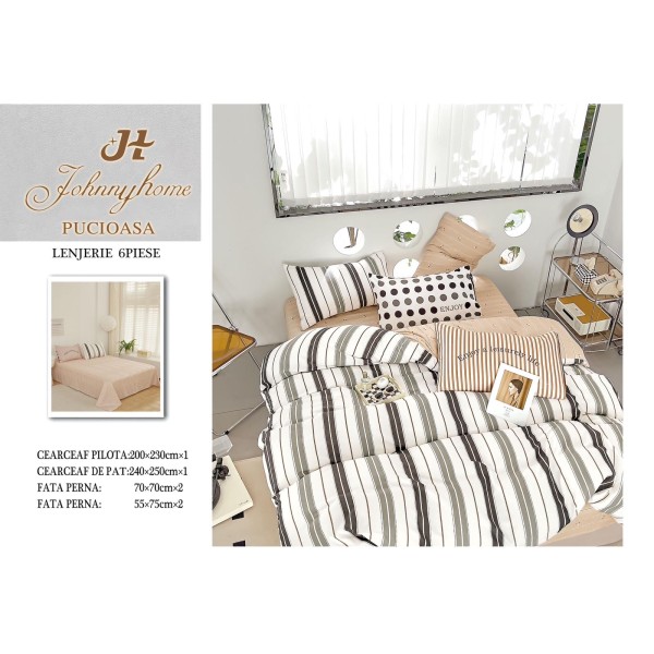 Lenjerie de pat dublu Din Finet, 6 piese, Pentru pat de 2 persoane, 240x250 cm R60-48