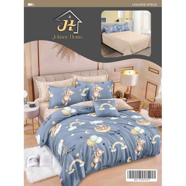 Lenjerie de pat dublu Din Finet, 6 piese, Pentru pat de 2 persoane, 240x250 cm R60-61 Lenjerie de pat dublu Din Finet, 6 piese, Pentru pat de 2 persoane, 240x250 cm R60-61