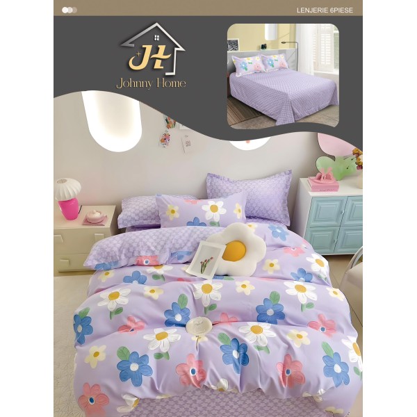 Lenjerie de pat dublu Din Finet, 6 piese, Pentru pat de 2 persoane, 240x250 cm R60-64 Lenjerie de pat dublu Din Finet, 6 piese, Pentru pat de 2 persoane, 240x250 cm R60-64