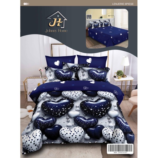 Lenjerie de pat dublu Din Finet, 6 piese, Pentru pat de 2 persoane, 240x250 cm R60-66 Lenjerie de pat dublu Din Finet, 6 piese, Pentru pat de 2 persoane, 240x250 cm R60-66