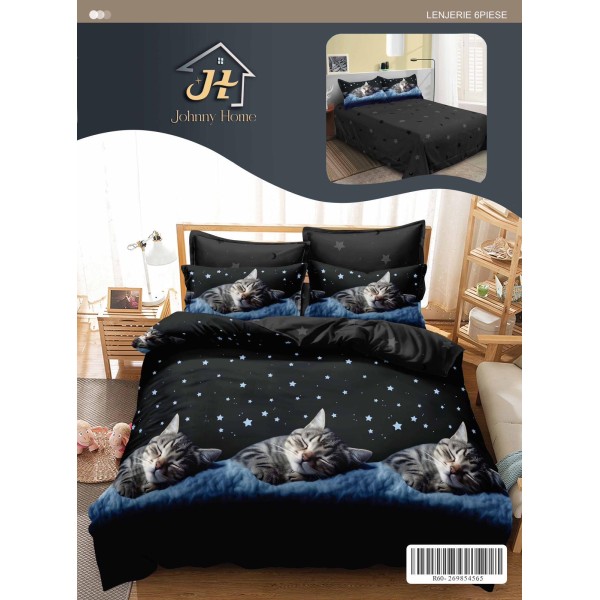 Lenjerie de pat dublu Din Finet, 6 piese, Pentru pat de 2 persoane, 240x250 cm R60-67 Lenjerie de pat dublu Din Finet, 6 piese, Pentru pat de 2 persoane, 240x250 cm R60-67