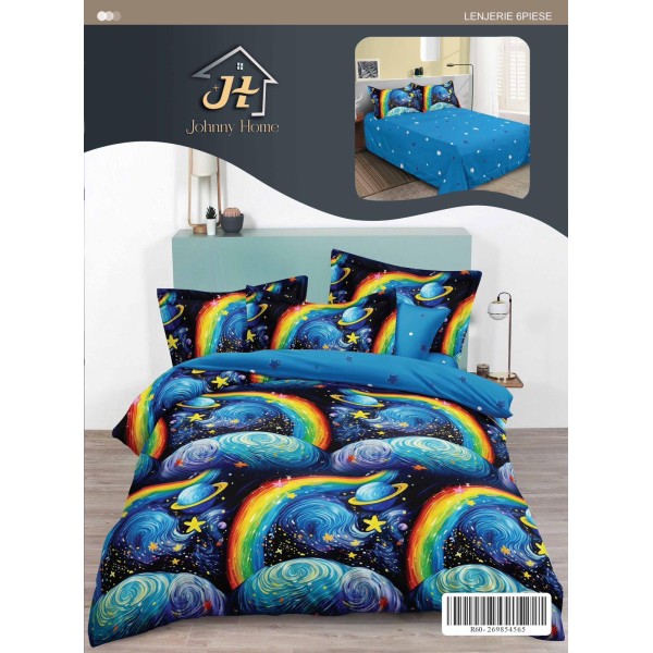 Lenjerie de pat dublu Din Finet, 6 piese, Pentru pat de 2 persoane, 240x250 cm R60-68 Lenjerie de pat dublu Din Finet, 6 piese, Pentru pat de 2 persoane, 240x250 cm R60-68