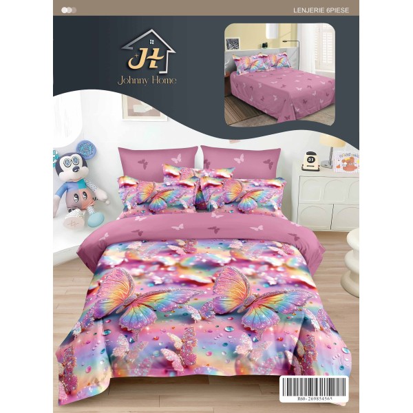 Lenjerie de pat dublu Din Finet, 6 piese, Pentru pat de 2 persoane, 240x250 cm R60-72 Lenjerie de pat dublu Din Finet, 6 piese, Pentru pat de 2 persoane, 240x250 cm R60-72