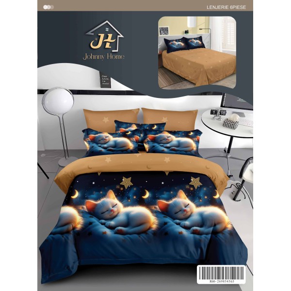 Lenjerie de pat dublu Din Finet, 6 piese, Pentru pat de 2 persoane, 240x250 cm R60-74 Lenjerie de pat dublu Din Finet, 6 piese, Pentru pat de 2 persoane, 240x250 cm R60-74
