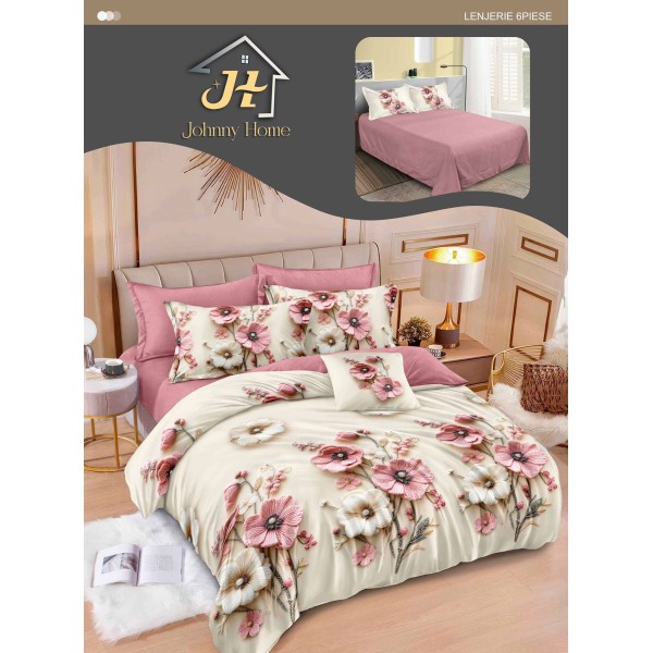 Lenjerie de pat dublu Din Finet, 6 piese, Pentru pat de 2 persoane, 240x250 cm R60-83 Lenjerie de pat dublu Din Finet, 6 piese, Pentru pat de 2 persoane, 240x250 cm R60-83