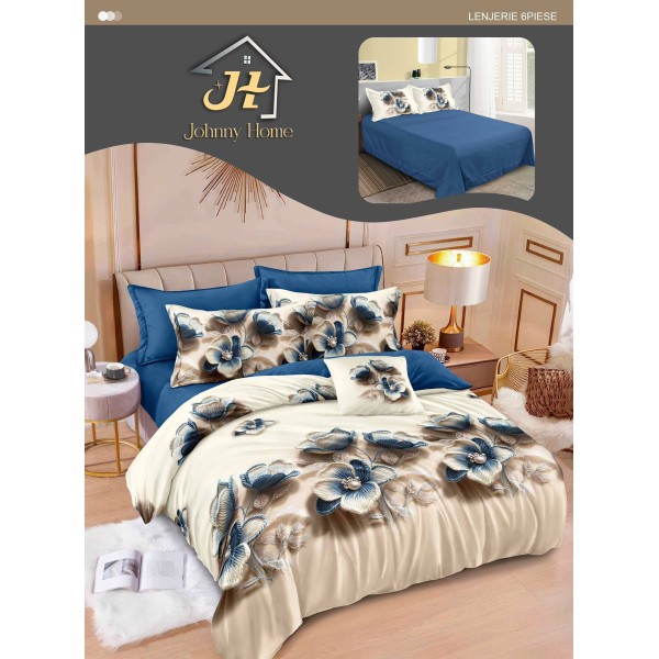 Lenjerie de pat dublu Din Finet, 6 piese, Pentru pat de 2 persoane, 240x250 cm R60-84 Lenjerie de pat dublu Din Finet, 6 piese, Pentru pat de 2 persoane, 240x250 cm R60-84