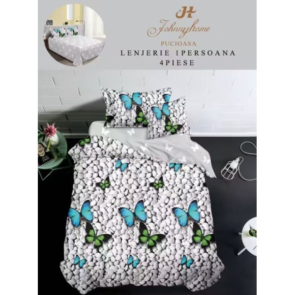 Lenjerie De Pat 1 Persoana 4 Piese, din Bumbac Finet, Cearceaf de pat 155x200cm, Y60-21 Lenjerie De Pat 1 Persoana 4 Piese, din Bumbac Finet, Cearceaf de pat 155x200cm, Y60-21