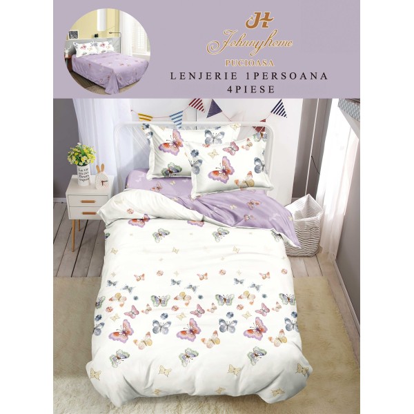 Lenjerie De Pat 1 Persoana 4 Piese, din Bumbac Finet, Cearceaf de pat 155x200cm, Y60-30 Lenjerie De Pat 1 Persoana 4 Piese, din Bumbac Finet, Cearceaf de pat 155x200cm, Y60-30