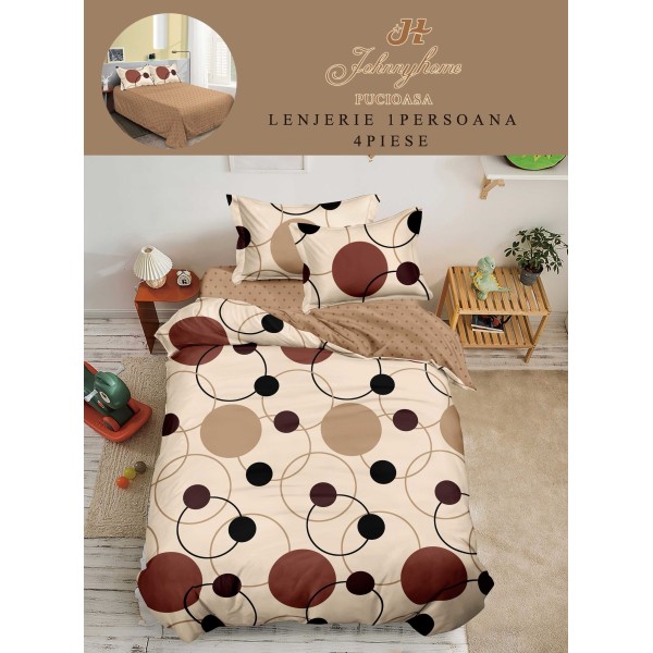Lenjerie De Pat 1 Persoana 4 Piese, din Bumbac Finet, Cearceaf de pat 155x200cm, Y60-60