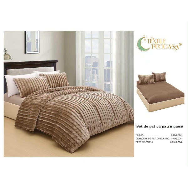 Lenjerie de pat Cocolino cu Pilotă Inclusă – 4 Piese – maro – Cearșaf cu Elastic PPCLI5