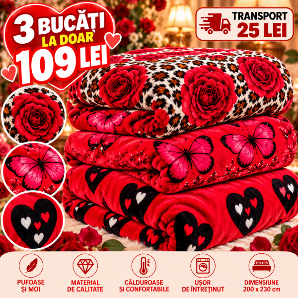 Set 3 Pături Cocolino 200x230 cm – 109 Lei | Super Pufoase și Călduroase S3PC70 Set 3 Pături Cocolino 200x230 cm – 109 Lei | Super Pufoase și Călduroase S3PC70