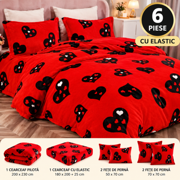 LENJERIE PUFOASA COCOLINO CU 6 PIESE CU ELASTIC PENTRU PAT DUBLU LC-81