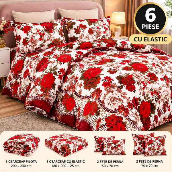 LENJERIE PUFOASA COCOLINO CU 6 PIESE CU ELASTIC  PENTRU PAT DUBLU LC-88