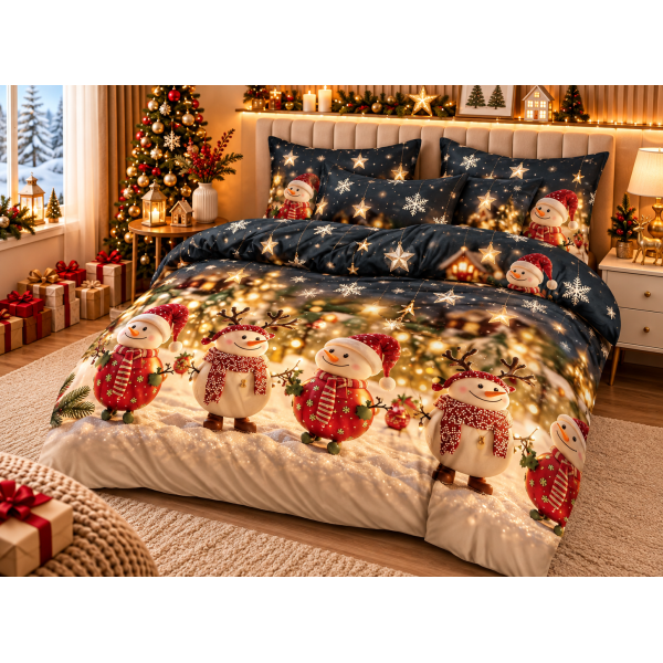 Lenjerie de Pat Crăciun 6 Piese cu Elastic – Modele Festive, Mos Craciun LCPRT1