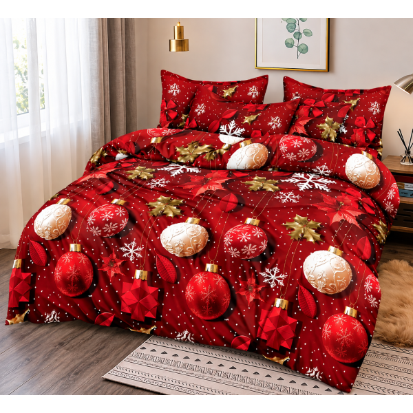 Lenjerie de Pat Crăciun 6 Piese cu Elastic – Modele Festive, Mos Craciun LCRPT2