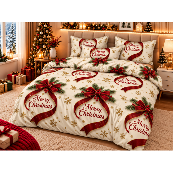Lenjerie de Pat Crăciun 6 Piese cu Elastic – Modele Festive, Mos Craciun LCRPT3