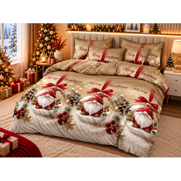 Lenjerie de Pat Crăciun 6 Piese cu Elastic – Modele Festive, Mos Craciun LCRPT4