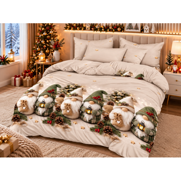 Lenjerie de Pat Crăciun 6 Piese cu Elastic – Modele Festive, Mos Craciun LCRPT7