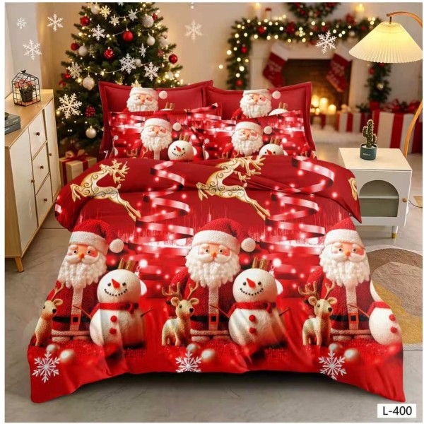 Lenjerie de Pat Crăciun 6 Piese,  Modele Festive, Mos Craciun LCRL6