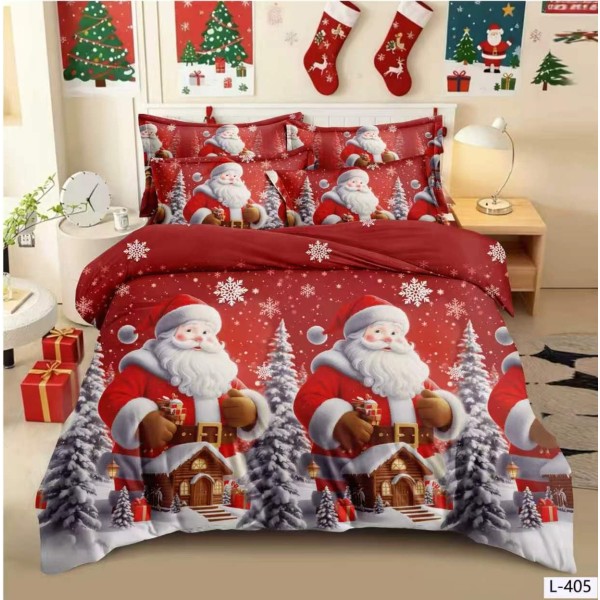 Lenjerie de Pat Crăciun 6 Piese,  Modele Festive, Mos Craciun LCRL7