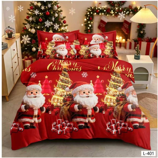 Lenjerie de Pat Crăciun 6 Piese,  Modele Festive, Mos Craciun LCRL12