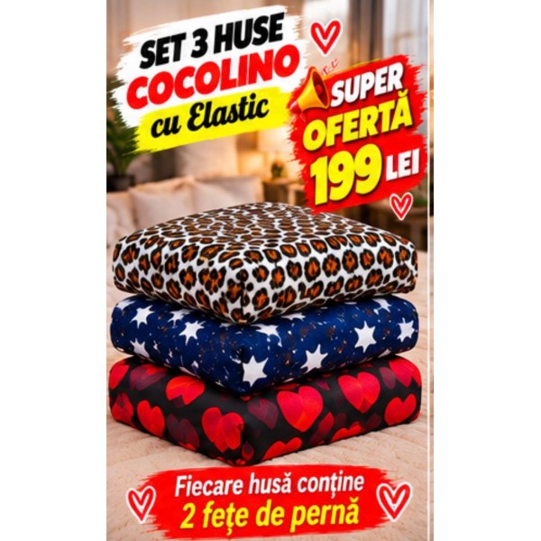 Set 3 Huse de Pat Cocolino cu Elastic + 6 Fețe de Pernă – Modele Asortate – Super Ofertă 199 Lei S3HCE4 Set 3 Huse de Pat Cocolino cu Elastic + 6 Fețe de Pernă – Modele Asortate – Super Ofertă 199 Lei S3HCE4