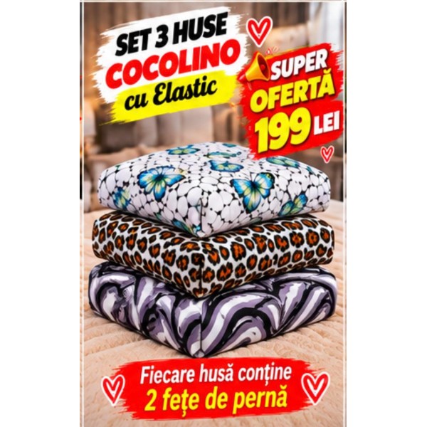 Set 3 Huse de Pat Cocolino cu Elastic + 6 Fețe de Pernă – Modele Asortate – Super Ofertă 199 Lei S3HCE5 Set 3 Huse de Pat Cocolino cu Elastic + 6 Fețe de Pernă – Modele Asortate – Super Ofertă 199 Lei S3HCE5