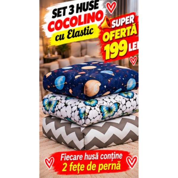 Set 3 Huse de Pat Cocolino cu Elastic + 6 Fețe de Pernă – Modele Asortate – Super Ofertă 199 Lei S3HCE8 Set 3 Huse de Pat Cocolino cu Elastic + 6 Fețe de Pernă – Modele Asortate – Super Ofertă 199 Lei S3HCE8