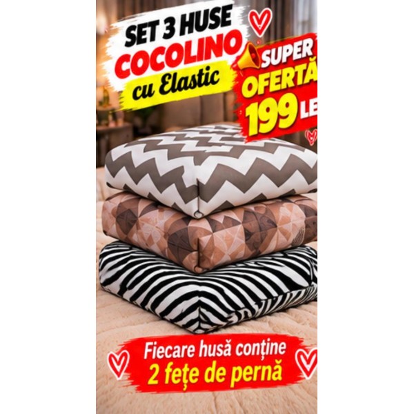 Set 3 Huse de Pat Cocolino cu Elastic + 6 Fețe de Pernă – Modele Asortate – Super Ofertă 199 Lei S3HCE9 Set 3 Huse de Pat Cocolino cu Elastic + 6 Fețe de Pernă – Modele Asortate – Super Ofertă 199 Lei S3HCE9