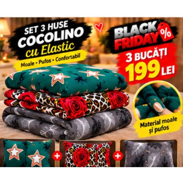 Set 3 Huse de Pat Cocolino cu Elastic + 6 Fețe de Pernă – Modele Asortate – Super Ofertă 199 Lei S3HCE14 Set 3 Huse de Pat Cocolino cu Elastic + 6 Fețe de Pernă – Modele Asortate – Super Ofertă 199 Lei S3HCE14