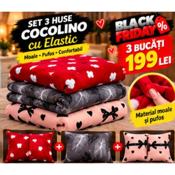 Set 3 Huse de Pat Cocolino cu Elastic + 6 Fețe de Pernă – Modele Asortate – Super Ofertă 199 Lei S3HCE16 Set 3 Huse de Pat Cocolino cu Elastic + 6 Fețe de Pernă – Modele Asortate – Super Ofertă 199 Lei S3HCE16