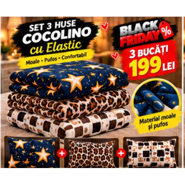 Set 3 Huse de Pat Cocolino cu Elastic + 6 Fețe de Pernă – Modele Asortate – Super Ofertă 199 Lei S3HCE19 Set 3 Huse de Pat Cocolino cu Elastic + 6 Fețe de Pernă – Modele Asortate – Super Ofertă 199 Lei S3HCE19