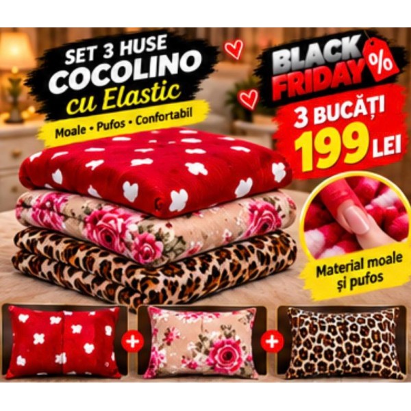 Set 3 Huse de Pat Cocolino cu Elastic + 6 Fețe de Pernă – Modele Asortate – Super Ofertă 199 Lei S3HCE20 Set 3 Huse de Pat Cocolino cu Elastic + 6 Fețe de Pernă – Modele Asortate – Super Ofertă 199 Lei S3HCE20