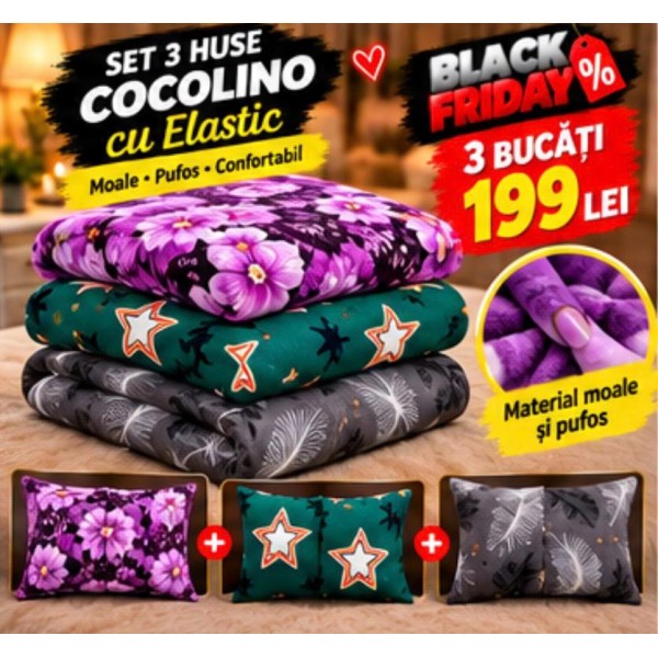 Set 3 Huse de Pat Cocolino cu Elastic + 6 Fețe de Pernă – Modele Asortate – Super Ofertă 199 Lei S3HCE21 Set 3 Huse de Pat Cocolino cu Elastic + 6 Fețe de Pernă – Modele Asortate – Super Ofertă 199 Lei S3HCE21