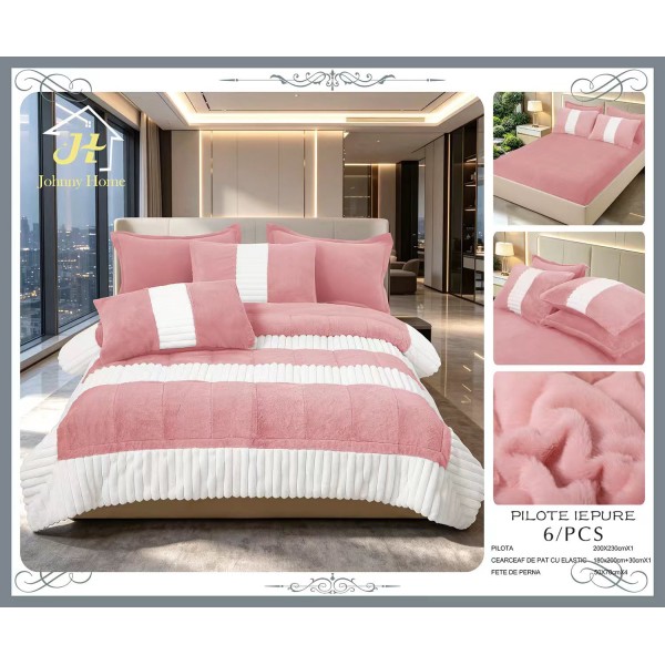 Set pilotă pufoasă Iepure, 6 piese, roz cu alb, LENJERE INCLUSA cu cearșaf cu elastic 180X200 SPLIM1 Set pilotă pufoasă Iepure, 6 piese, roz cu alb, LENJERE INCLUSA cu cearșaf cu elastic 180X200 SPLIM1