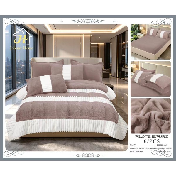 Set pilotă pufoasă Iepure, 6 piese, roz cu alb, LENJERE INCLUSA cu cearșaf cu elastic 180X200 SPLIM2 Set pilotă pufoasă Iepure, 6 piese, roz cu alb, LENJERE INCLUSA cu cearșaf cu elastic 180X200 SPLIM2